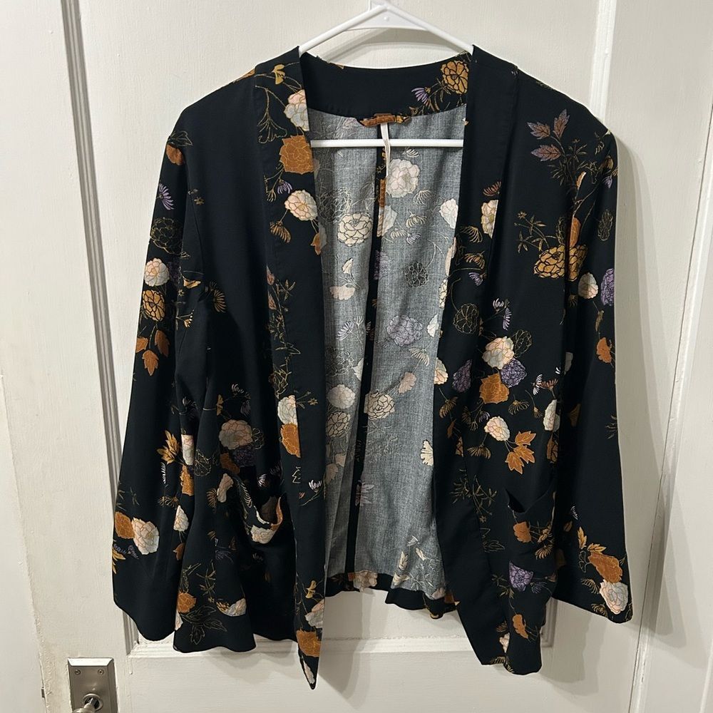 Floral Black light shirt material jacket